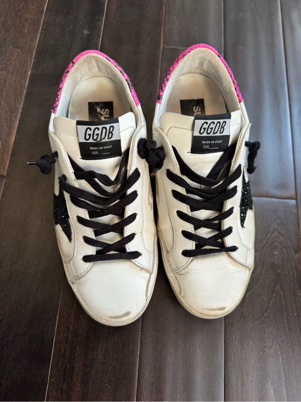 Golden Goose Superstar Sneakers Black Glitter Star Pink Heel Size 38 - Picture 3 of 9